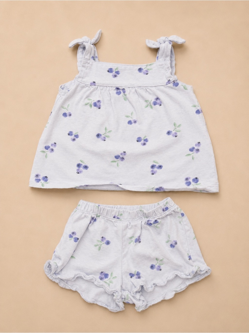 Kids Floral Tie-Shoulder Matching Set in Light Lavender